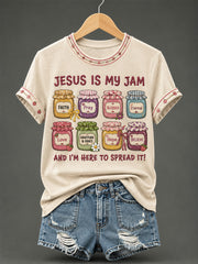 Women's Jesus Is My Jam And I'm Here To Spread It Print Casual Tee