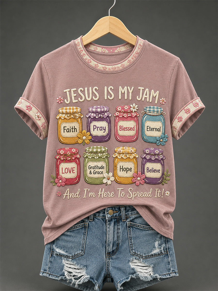 Women's Jesus Is My Jam And I'm Here To Spread It Print Casual Tee