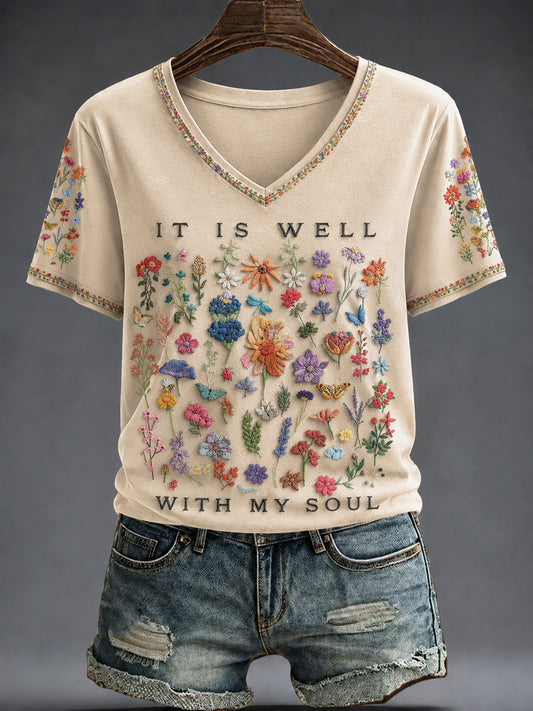 Women's Faith Printed V-neck T-shirt