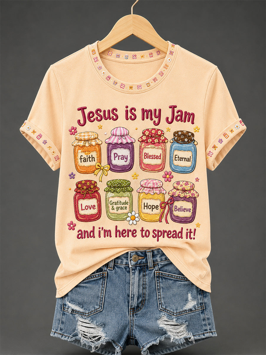 Women's Jesus Is My Jam And I'm Here To Spread It Print Casual Tee