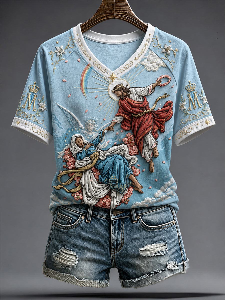 Women's Assumption of Mary Faith  Art Printed T-shirt