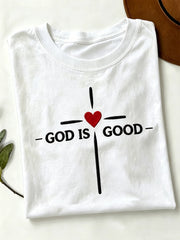 Women's Faith Slogan Pattern Printed Leisure Round Neck Short sleeve T-shirt