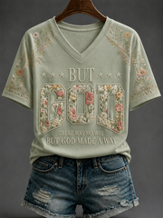 Women's God V-neck Off-shoulder Short-sleeved T-shirt