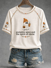 Women's Pumpkin Spice And The Spirit Of Christ Print Casual Tee