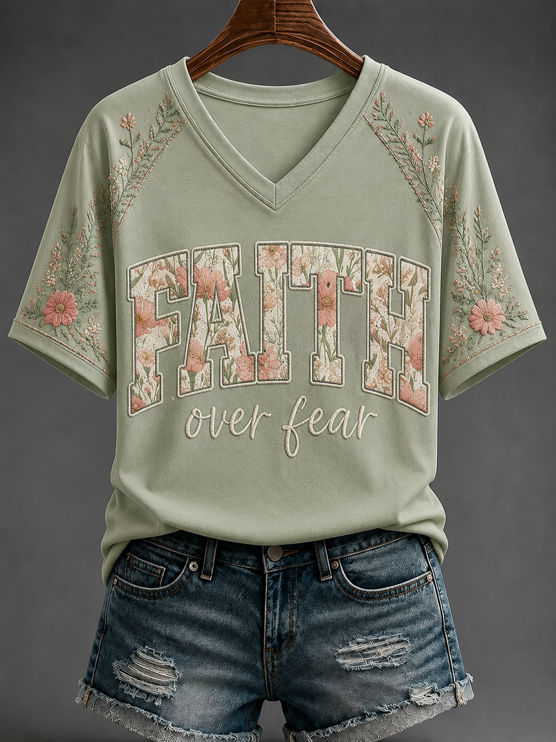 Women's Faith V-neck Off-shoulder Short-sleeved T-shirt