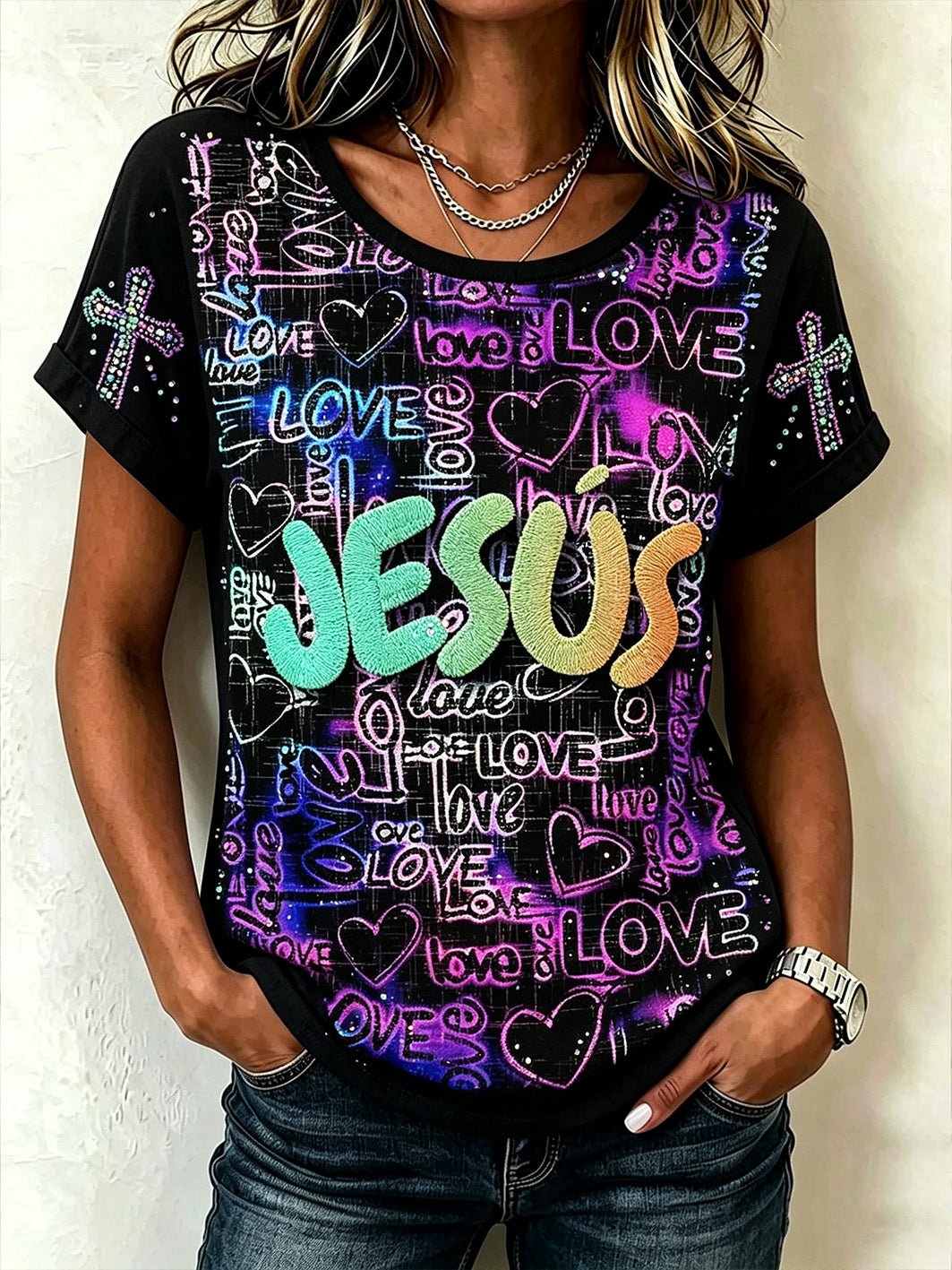 Women's Faith Slogan Pattern Printed Leisure Round Neck Short sleeve T-shirt