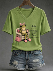 Women's Frog Christ Print Casual T-Shirt