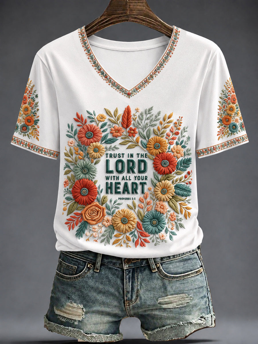 Women's Faith Printed V-neck T-shirt