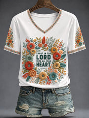 Women's Faith Printed V-neck T-shirt