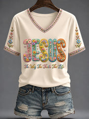 Women's Faith Printed V-neck T-shirt
