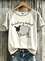 Women's Faith Slogans Leopard Print Pattern Printed Leisure Round Neck T-shirt