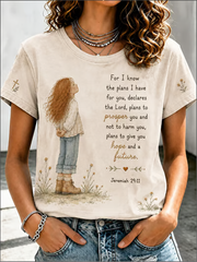 Women's Casual V-Neck Top with "Faith" Print