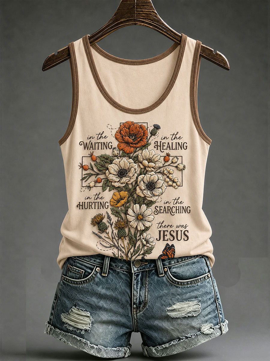 Women's In The Waiting There Was Jesus Printed Casual Tank Top