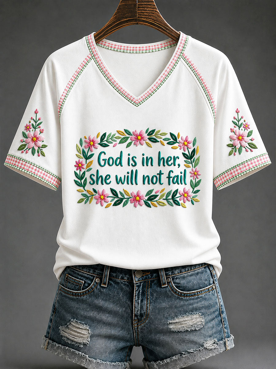 Women's 'God Is Within Her She Will Not Fall 'Printed Casual T-shirt